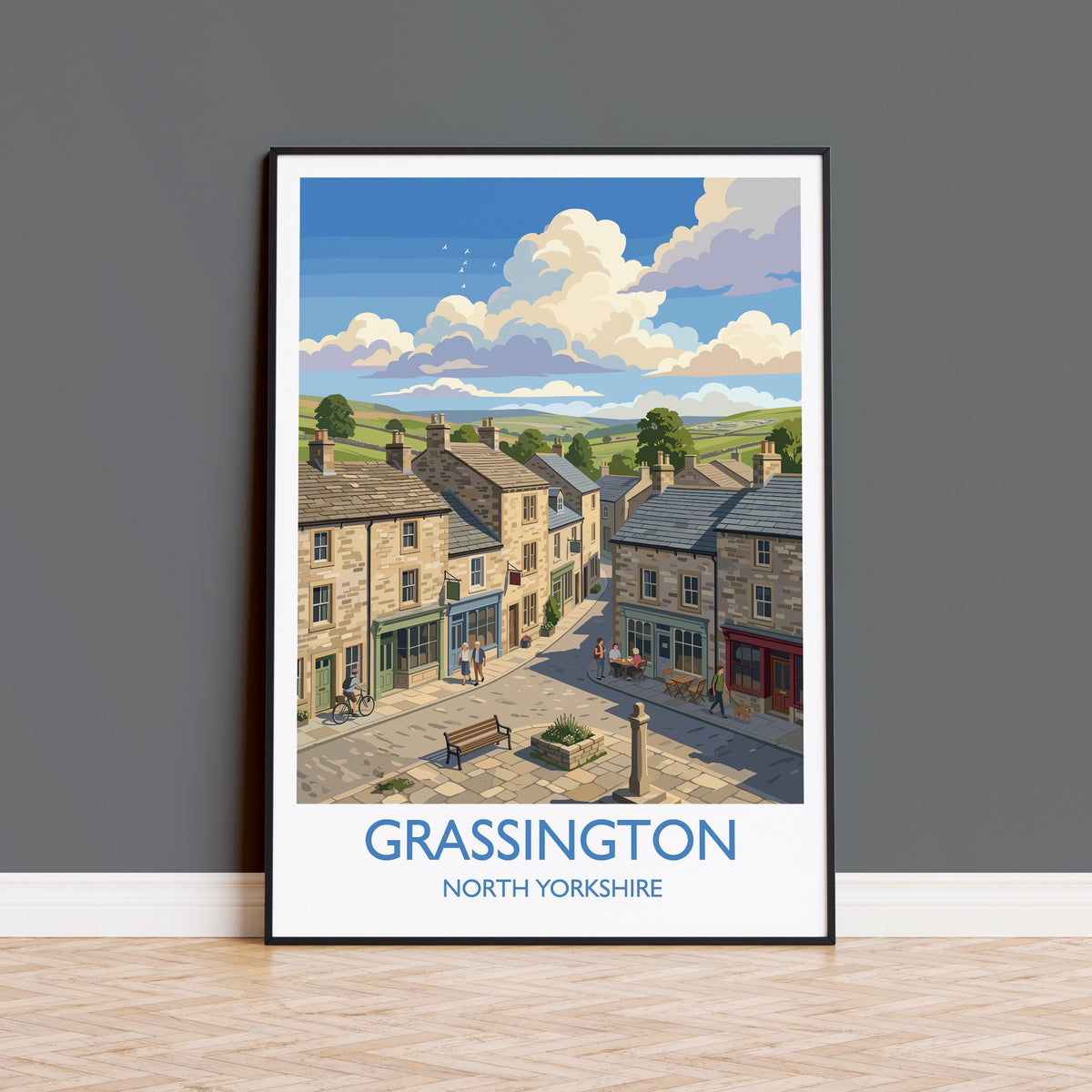 Grassington Print, Yorkshire Dales Wall Art with Border, North Yorkshire Poster, England Travel Print, Grassington Gift