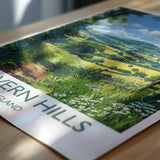 Malvern Hills Travel Poster Wall Art, Malvern Hills Travel Print, English Countryside Art Gift, Wall Art Print NQ Media Designs