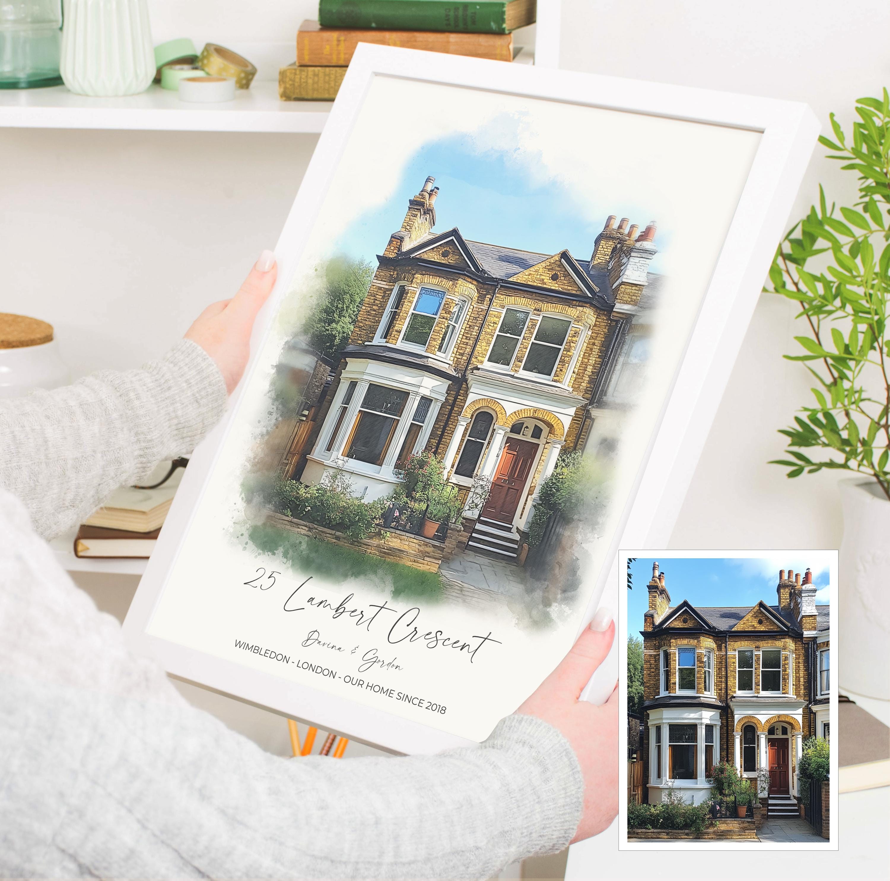 Personalised Watercolour House Portrait, Home Portrait, House Warming Gift, New Home Gift, First Home, Digital Wall Art Watercolour Decor NQ Media Designs