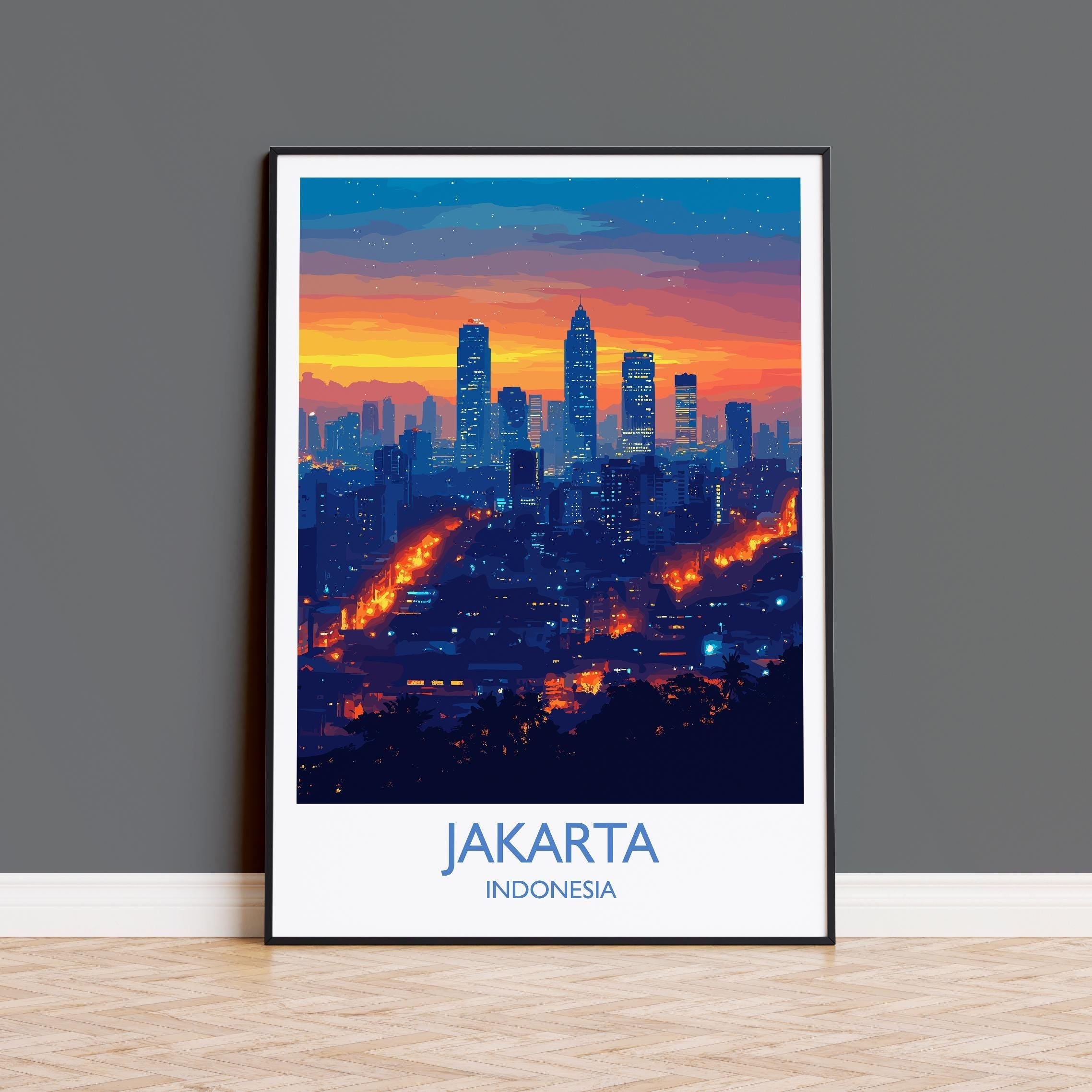 Jakarta Travel Print, Travel Poster of Jakarta, Indonesia, Jakarta Art Lovers Gift, Wall Art Decor Print Gift NQ Media Designs