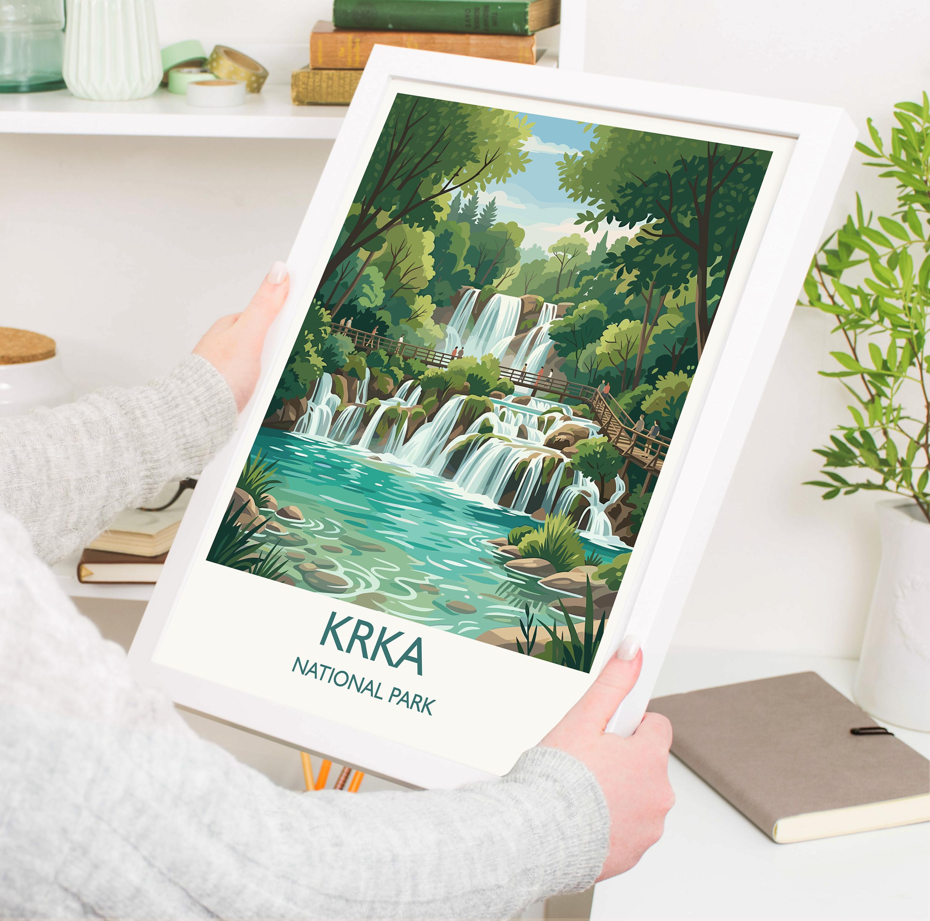 Krka National Park Waterfalls Poster, Croatia Travel Print, Skradinski Buk Wall Art, Croatian Landscape Illustration, Nature Lover Gift NQ Media Designs