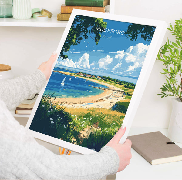 Mudeford Travel Poster, Travel Print of Mudeford, England, Mudeford Beach Christchurch, Dorset Coast Art, Dorset Gift, Wall Art Print