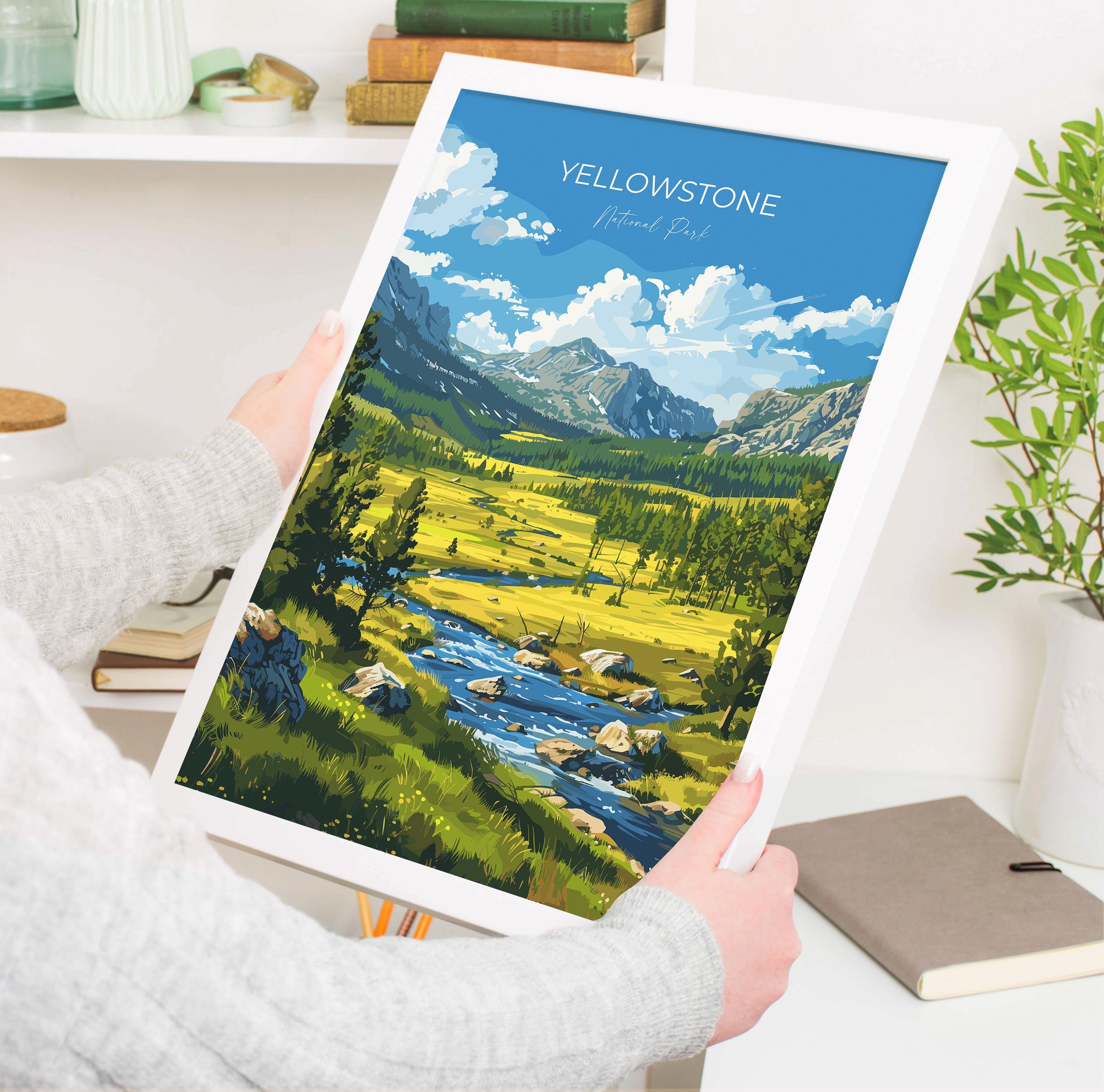 Yellowstone National Park Travel Print Wall Art, Travel Poster of Yellowstone, National Park Art Lovers Gift, Wyoming, USA, Wall Art Gift NQ Media Designs