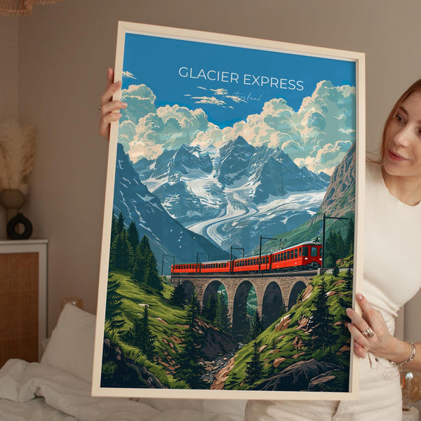 Glacier Express Train Wall Art Travel Poster, Travel Print of Glacier Express, Ski Poster, Switzerland Alps Art Travel Lovers Gift