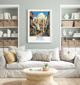 Ripon Cathedral Print, Yorkshire Wall Art with Border, Ripon Street Scene Poster, England Travel Print, Ripon Gift Print