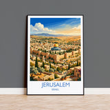 Jerusalem Israel Travel Poster, Old City Wall Art, Dome of the Rock Print, Jerusalem Skyline Illustration, Historic Middle East Decor
