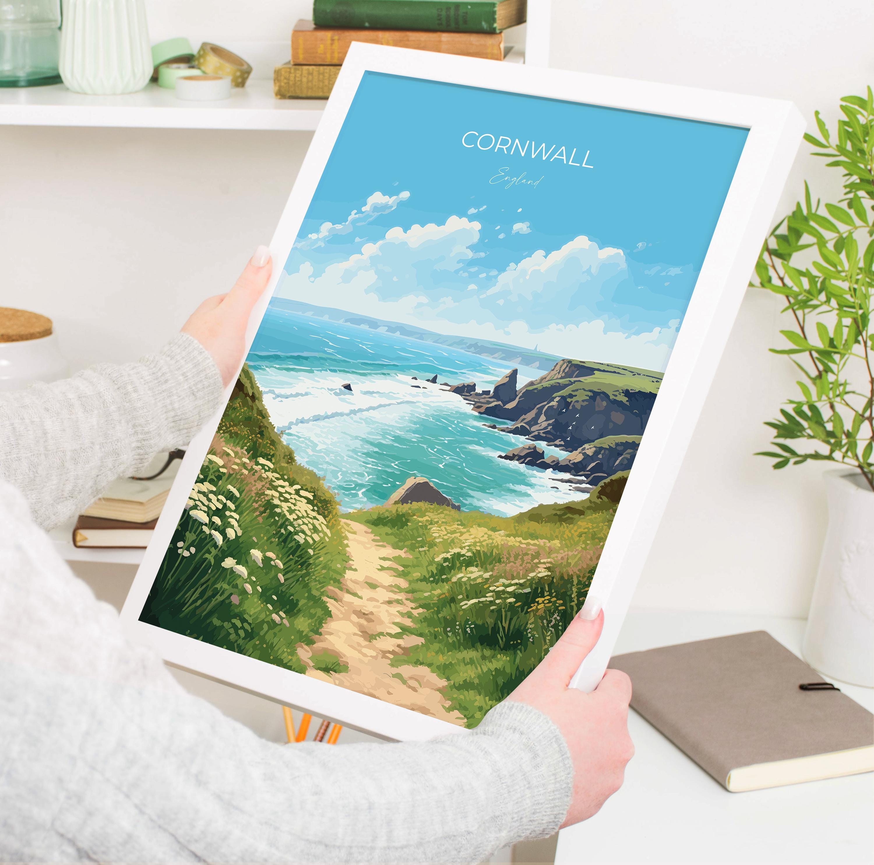 Cornwall Travel Print, Travel Poster of Cornwall, England, Cornwall Art, Cornwall Coast Gift, Wall Art Print NQ Media Designs
