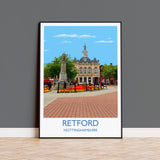 Retford Travel Poster Wall Art, Travel Print of Retford, Nottinghamshire, England, English Market Town Gift, Nottingham Art NQ Media Designs
