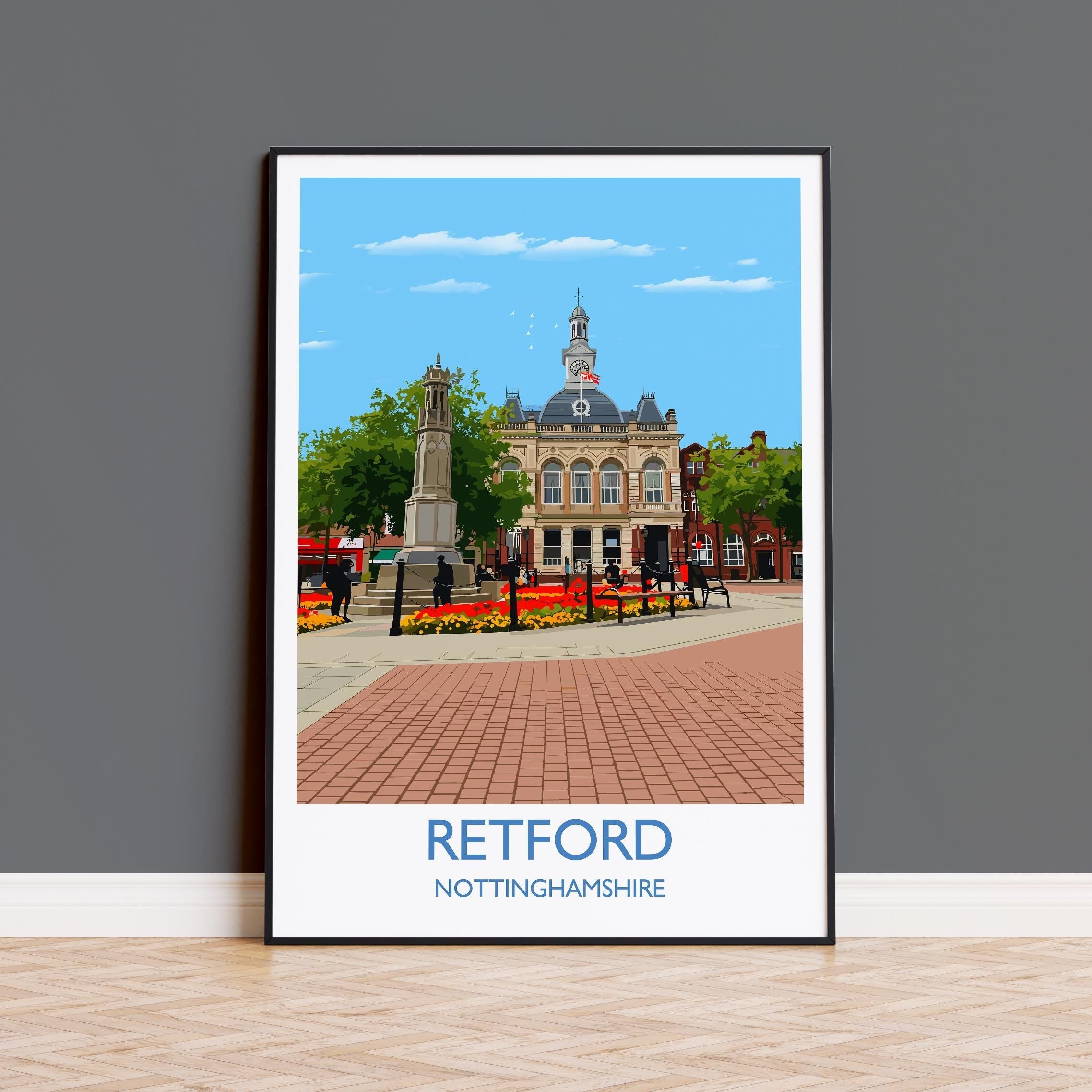 Retford Travel Poster Wall Art, Travel Print of Retford, Nottinghamshire, England, English Market Town Gift, Nottingham Art NQ Media Designs