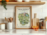 Peak District Illustrated Map Print, England Wall Art, Derbyshire Map Poster, Framed or Canvas Print, Peak District Gift