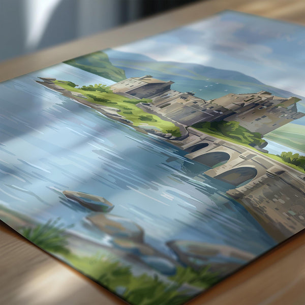 Eilean Donan Castle Scotland Travel Print, Scottish Highlands Castle Wall Art, Landscape Poster, Iconic Scotland Illustration, UK Decor