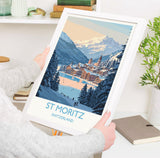 St Moritz Wall Art Travel Poster, Travel Print of St Moritz, Ski Poster, Switzerland Alps Art Travel Lovers Gift NQ Media Designs