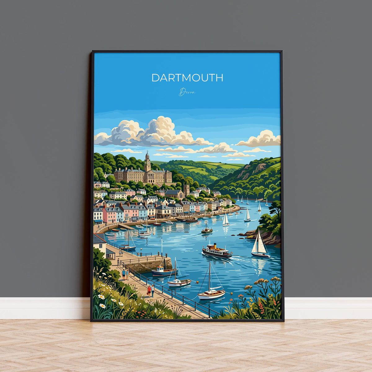 Dartmouth Poster, Devon Wall Art, River Dart Print, Britannia Royal Naval College Poster, South Devon Coastal Travel Print, Dartmouth Gift