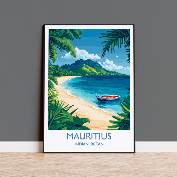 Mauritius Travel Print, Travel Poster of Mauritius, Indian Ocean Island Art, Mauritius Wall Art Gift,