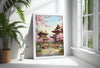 Kyoto Japan Travel Print, Cherry Blossom Temple Wall Art, Japanese Landscape Poster, Sakura Illustration, Asia Decor, Kyoto Gift