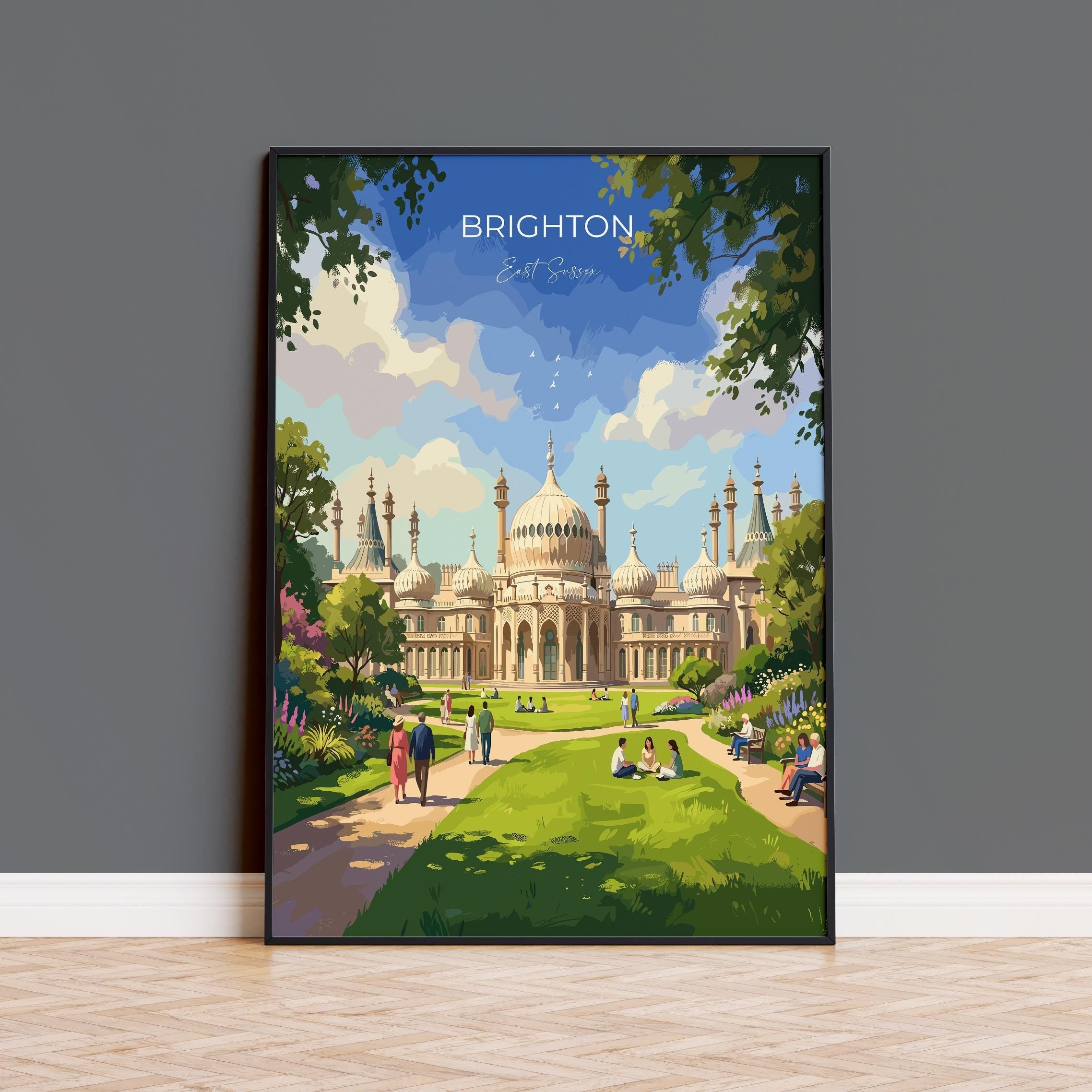 Brighton Travel Print, Brighton Pier Wall Art, Seaside Poster UK, Royal Pavilion Illustration, Vintage Style Coastal Decor, Brighton Gift NQ Media Designs