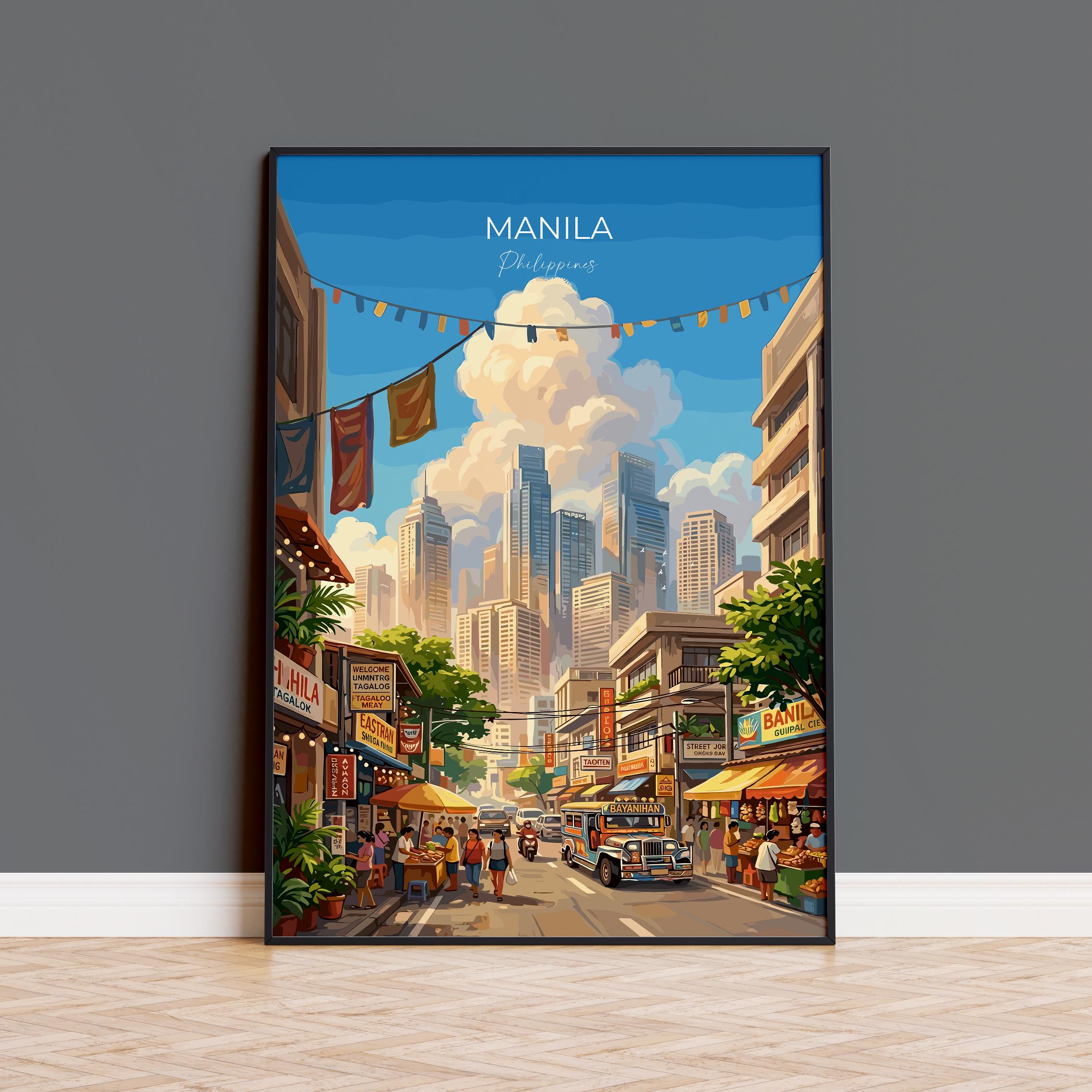 Manila Philippines Travel Print, Manila City Wall Art, Skyline & Bay Illustration Poster, Vintage Style Asian City Decor, Philippines Gift NQ Media Designs