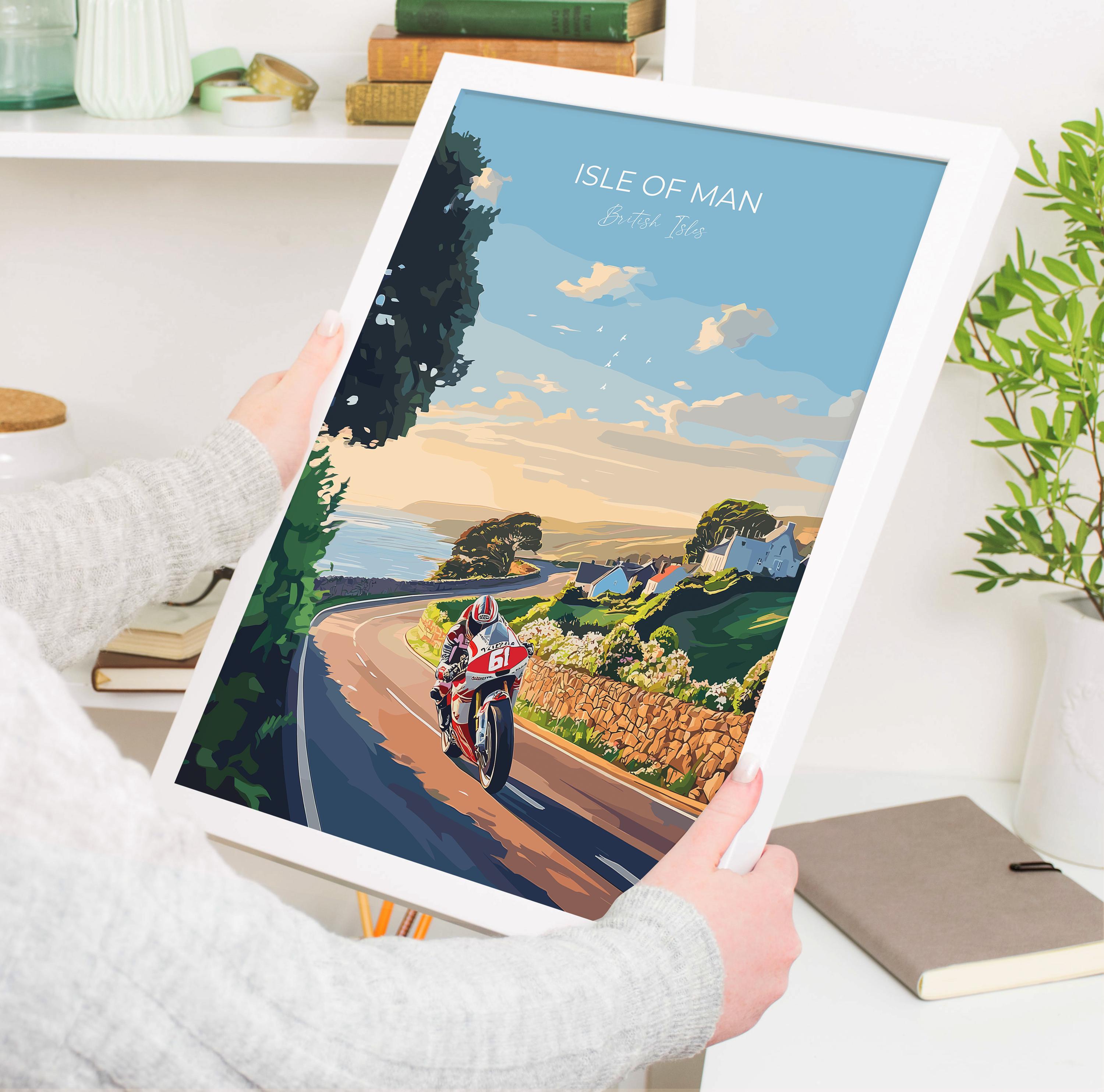 Isle of Man Print Motorbike Wall Art, Travel Poster of Isle of Man, Motorbike TT Racing Art, Isle of Man Art Gift,British Isles Wall Art NQ Media Designs