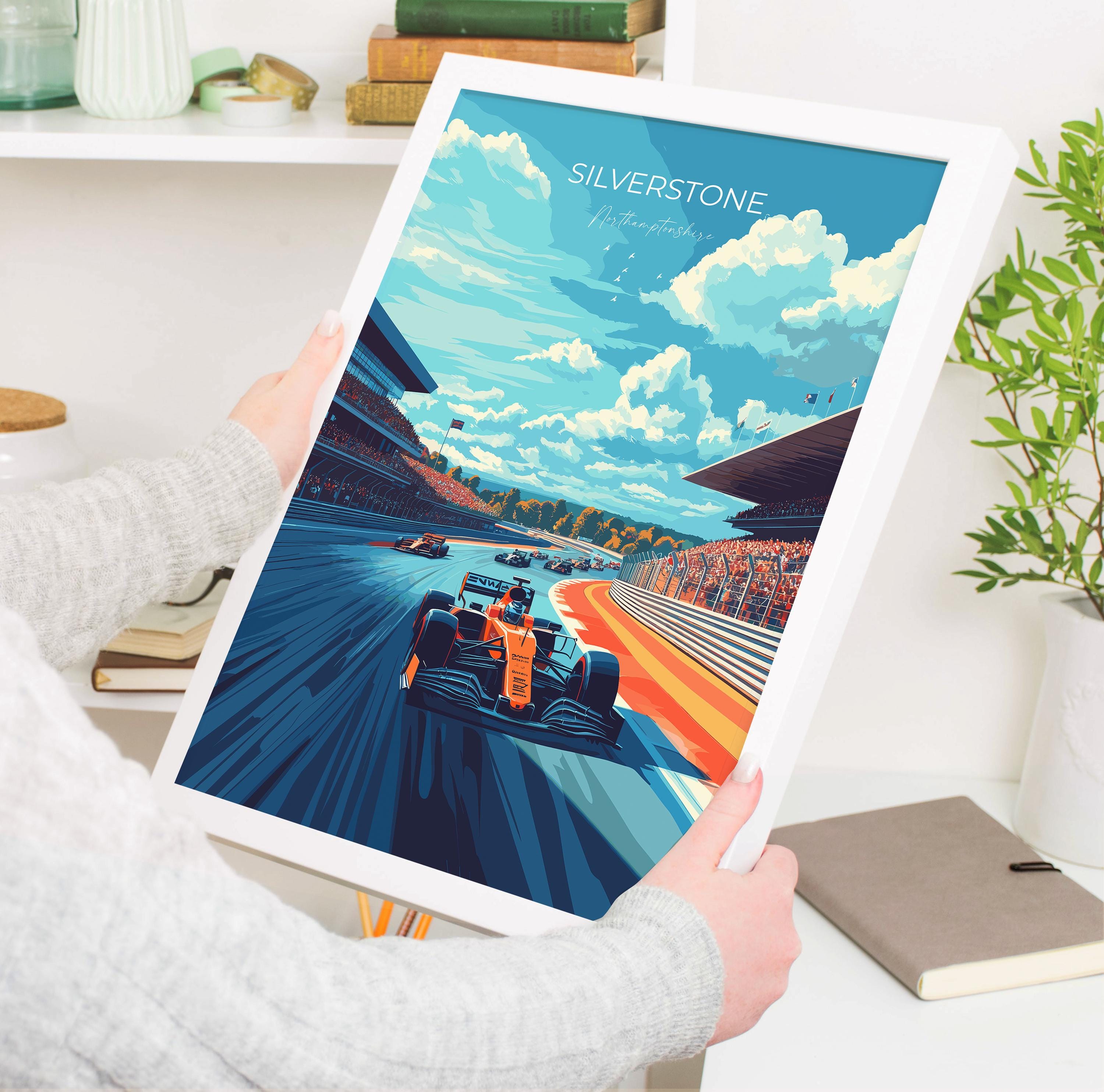 Silverstone Travel Print Wall Art, Travel Poster of Silverstone, Motorsport Art Lovers Gift, Northamptonshire, English Countryside NQ Media Designs
