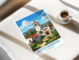 Santa Barbara Travel Print, California Wall Art with Border, Santa Barbara Courthouse Poster, Spanish Colonial Art Print, California Gift