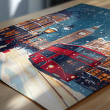 London at Christmas Travel Print | Festive London Wall Art | Christmas Gift NQ Media Designs