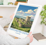 Portchester Castle Print, Hampshire Wall Art with Border, Norman Castle Poster, England Travel Print, Portchester Gift Print
