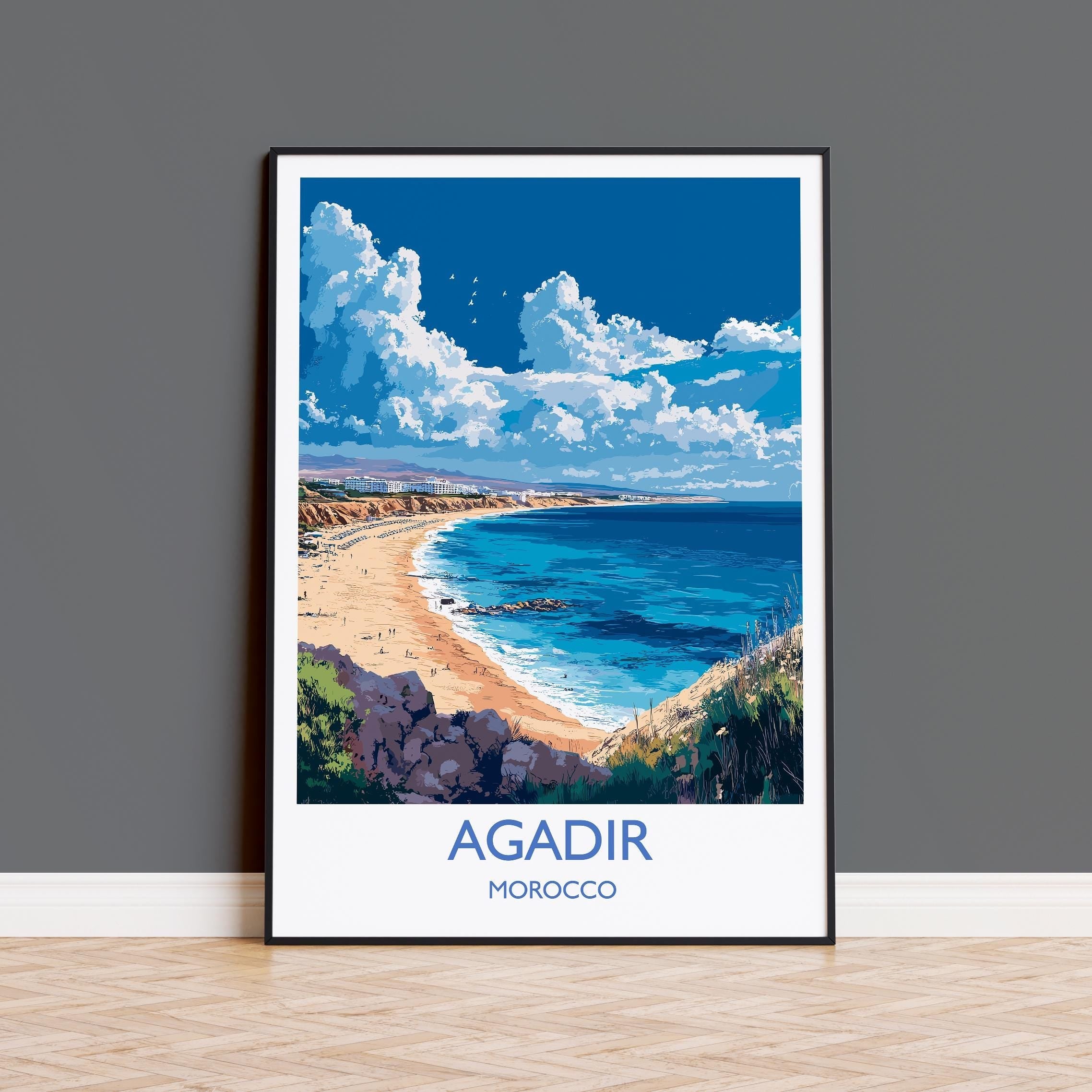 Agadir Travel Print Wall Art, Travel Poster of Agadir, Agadir Art Lovers Gift, Morocco Wall Art NQ Media Designs