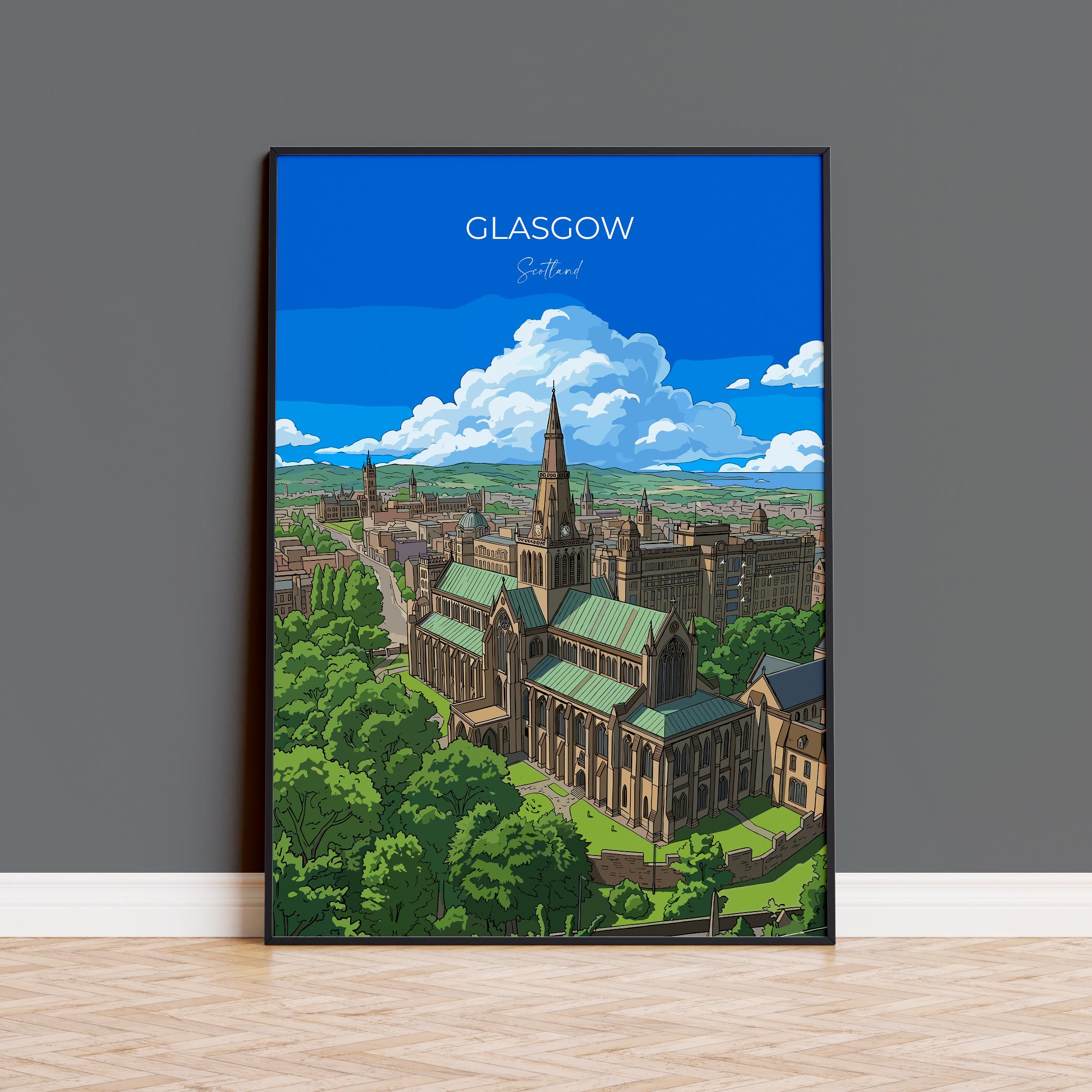 Glasgow Scotland Travel Print, Glasgow City Wall Art, Scottish Architecture Poster, Vintage Style UK City Decor, Scotland Gift NQ Media Designs