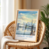Canary Wharf London Travel Poster, Royal Victoria Dock Wall Art, London Skyline Print, O2 & Cable Car, East London Travel Poster