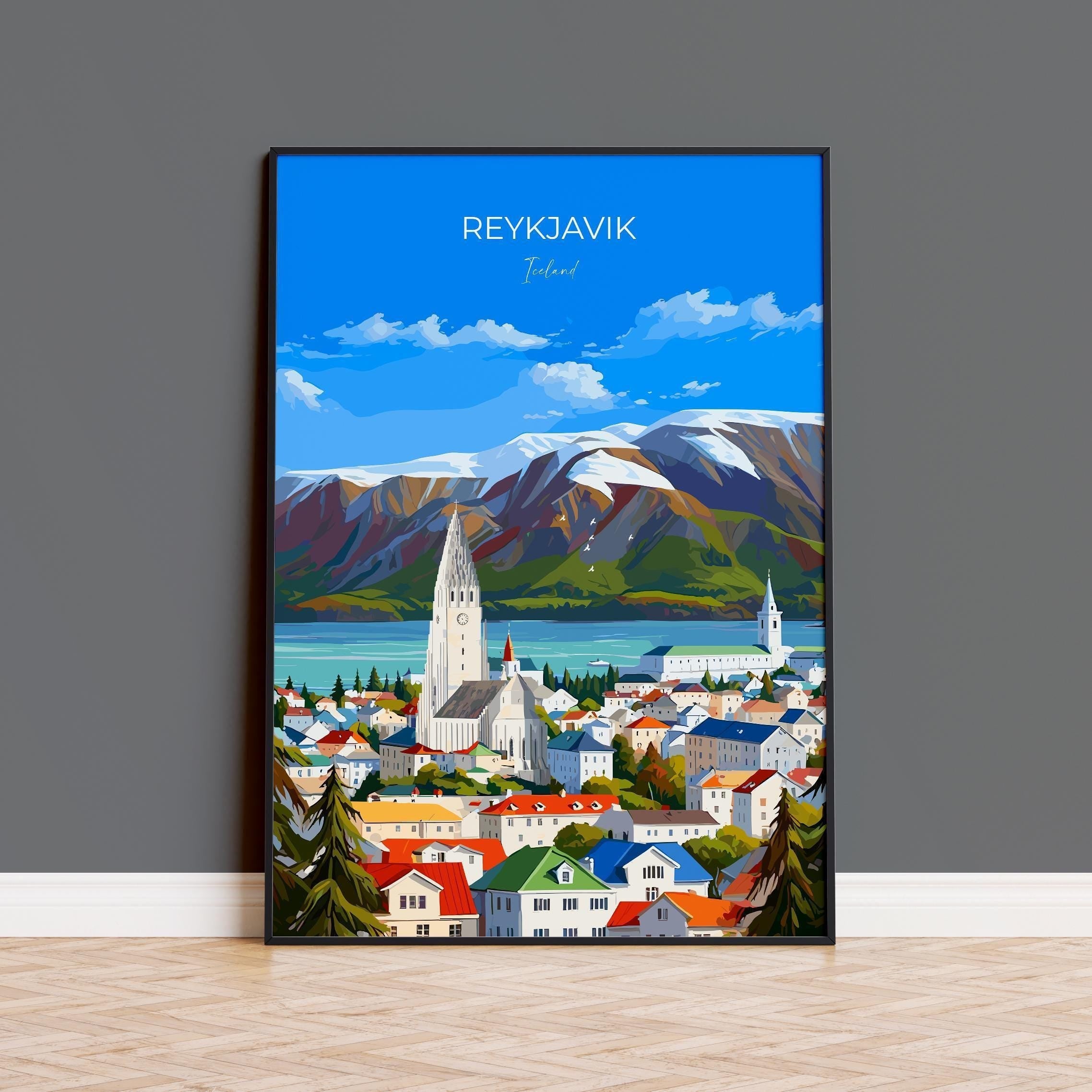 Reykjavik Print Wall Art, Reykjavik Travel Poster, Iceland Wall Art, Reykjavik Art Lovers Gift, Iceland Gift NQ Media Designs