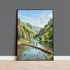 Dovedale Stepping Stones Travel Poster, Peak District Wall Art, Derbyshire Landscape Print, River Dove Illustration, UK Nature Decor