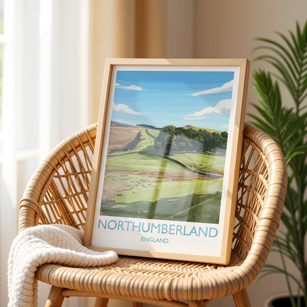 Northumberland Travel Print, Travel Poster of Northumberland Countryside, Hadrians Wall, England, Housesteads Fort Art, Wall Art Print