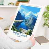 Trolltunga Travel Print, Travel Poster of Fjords, Norway Poster, Trolltunga Art Gift, Norway Art Lovers Travel Gift NQ Media Designs