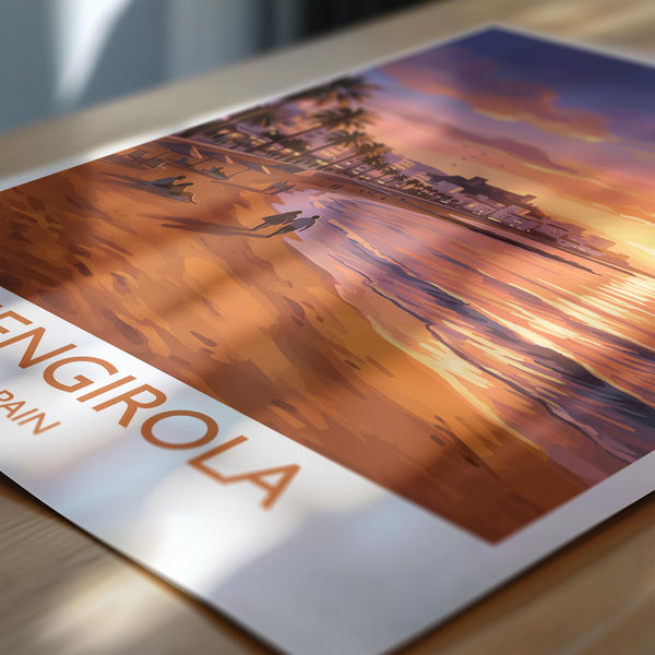 Fuengirola Spain Travel Poster, Costa del Sol Beach Wall Art, Sunset Promenade Print, Spanish Coastal Illustration, Holiday Decor