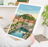 Ljubljana Slovenia Poster, Dragon Bridge Wall Art, Ljubljana Castle Print, Slovenia Travel Poster, Ljubljana Gift