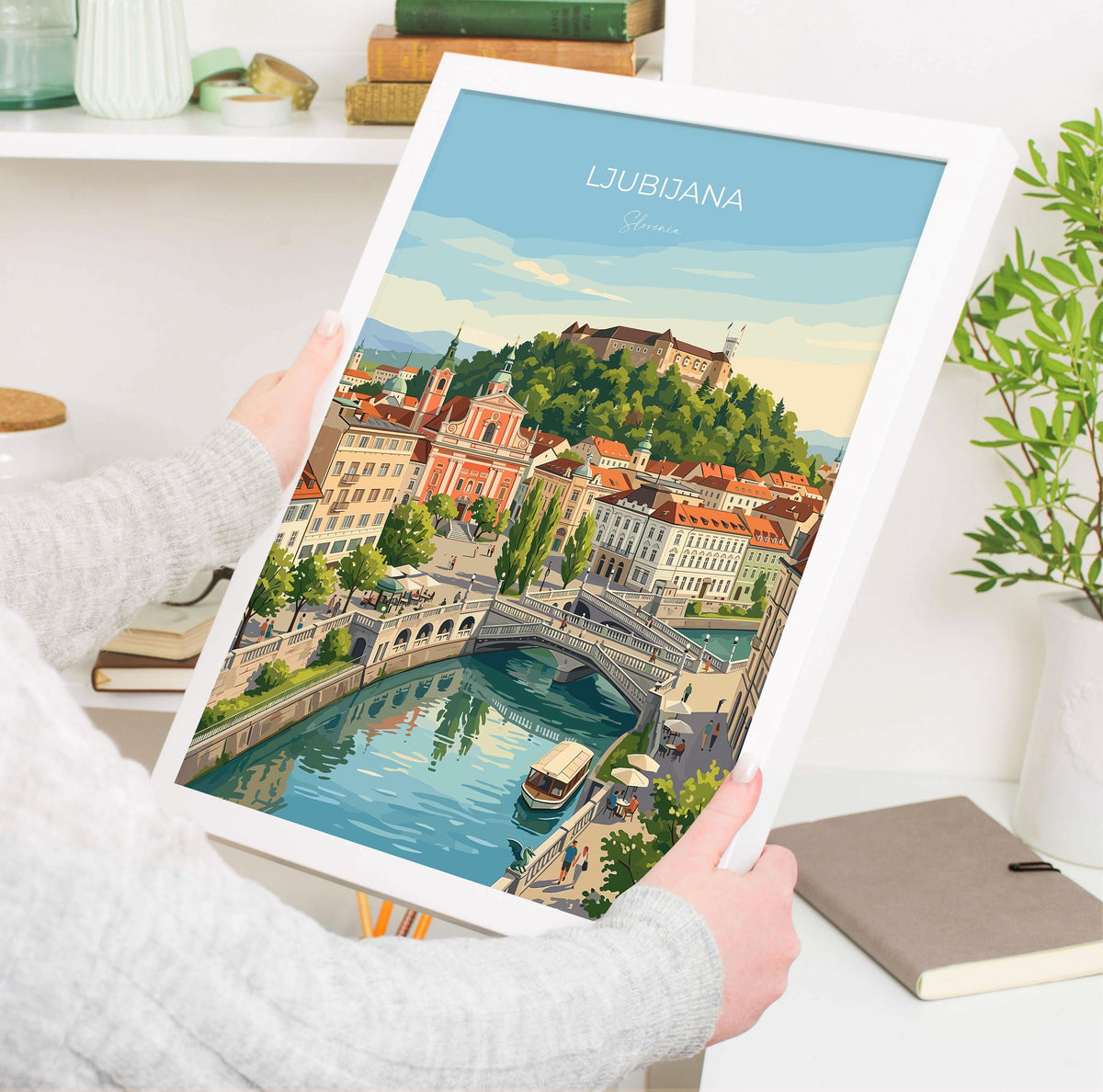Ljubljana Slovenia Poster, Dragon Bridge Wall Art, Ljubljana Castle Print, Slovenia Travel Poster, Ljubljana Gift