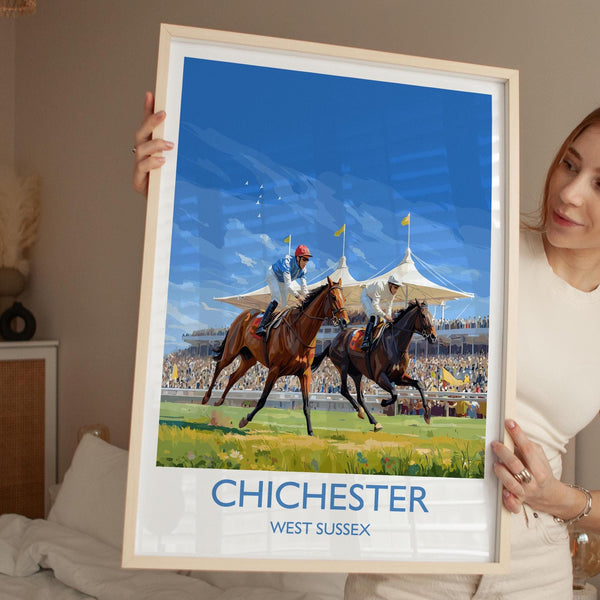 Chichester Horse Racing Poster – Elegant Goodwood Race Day Print, West Sussex Countryside, Vintage British Sporting Art