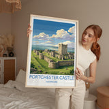 Portchester Castle Print, Hampshire Wall Art with Border, Norman Castle Poster, England Travel Print, Portchester Gift Print