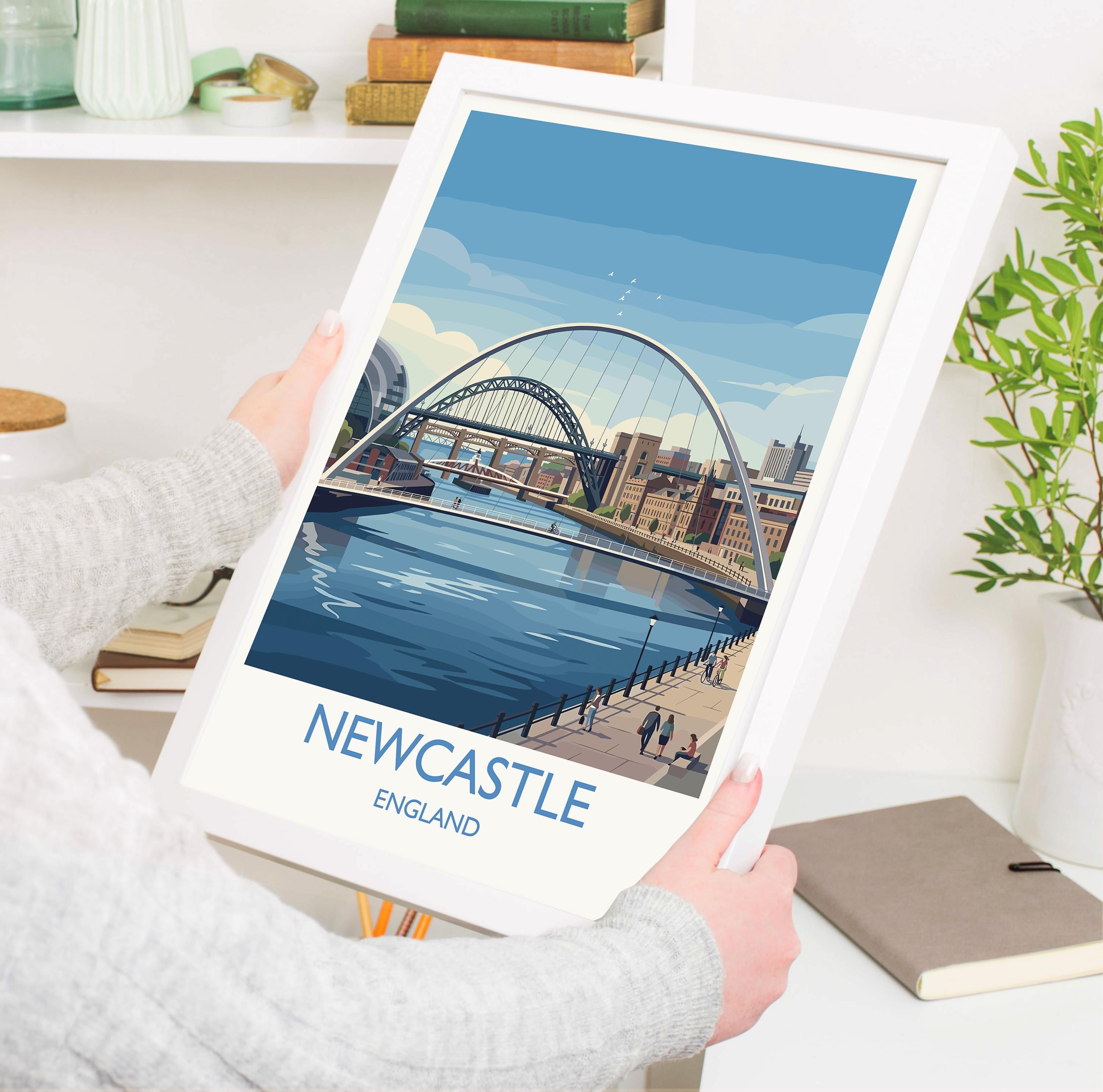 Newcastle Upon Tyne Travel Poster, Tyne Bridge Wall Art, Newcastle City Print, Quayside Illustration, Vintage Style UK City Decor, NQ Media Designs