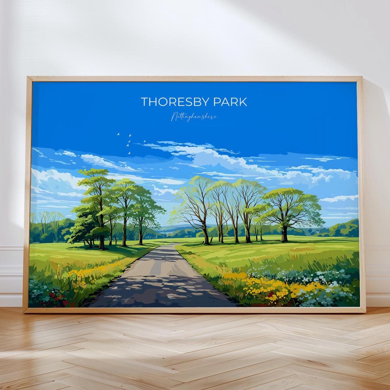 Thoresby Park Travel Print Landscape Wall Art, Travel Poster of Thoresby Park, Nottinghamshire, England, English Countryside Art Gift NQ Media Designs