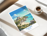 Tulum Mexico Print, Mayan Ruins Wall Art with Border, Caribbean Poster, Mexico Travel Print, Tulum Gift Print