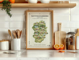 Nottinghamshire Illustrated Map Print, England Wall Art, Sherwood Forest Map Poster, Framed or Canvas Print, Notts Gift