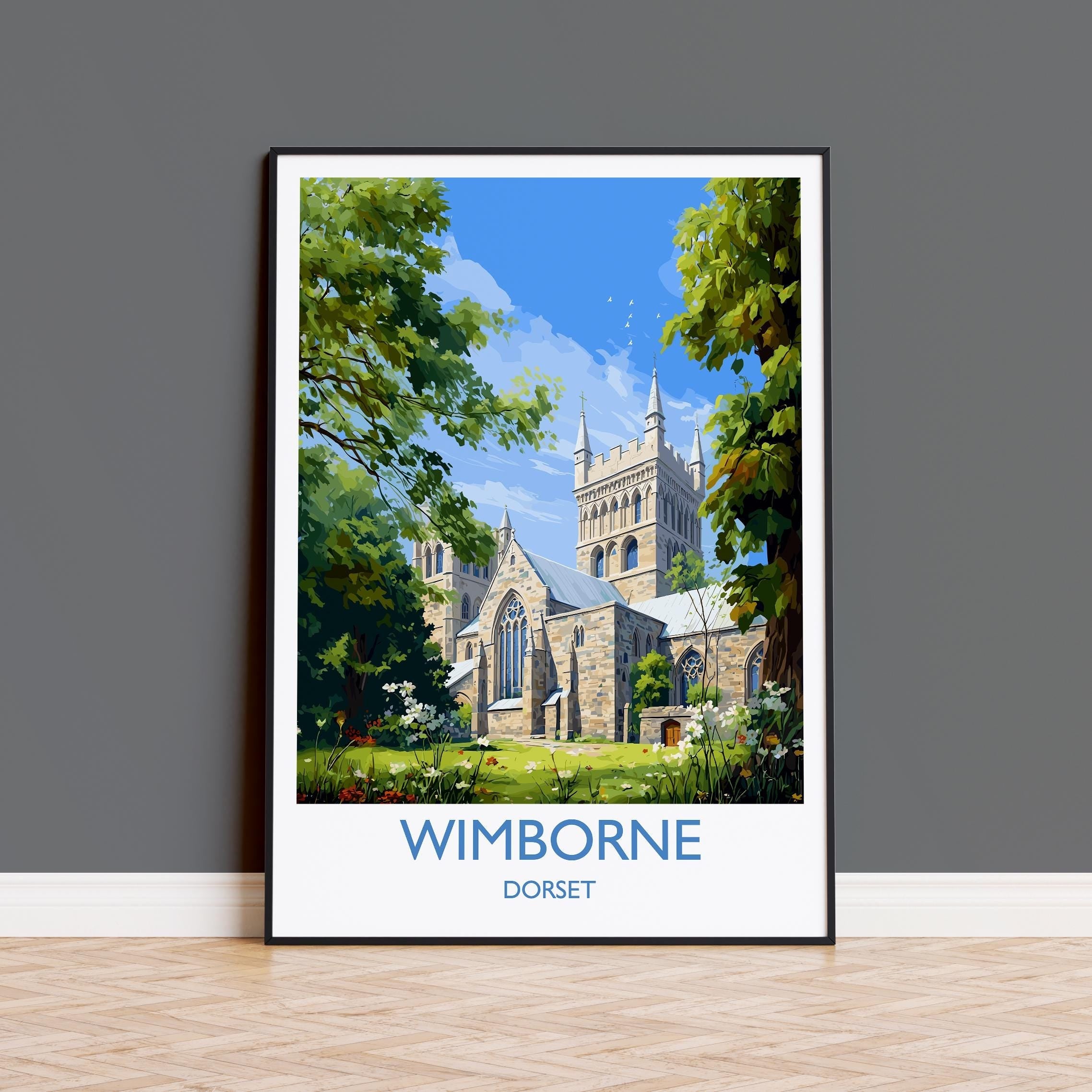 Wimborne Travel Print, Travel Poster of Wimborne, England, Wimborne Minster, Dorset Coast Art, Dorset Gift, Wall Art Print NQ Media Designs