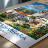 Santa Barbara Travel Print, California Wall Art with Border, Santa Barbara Courthouse Poster, Spanish Colonial Art Print, California Gift