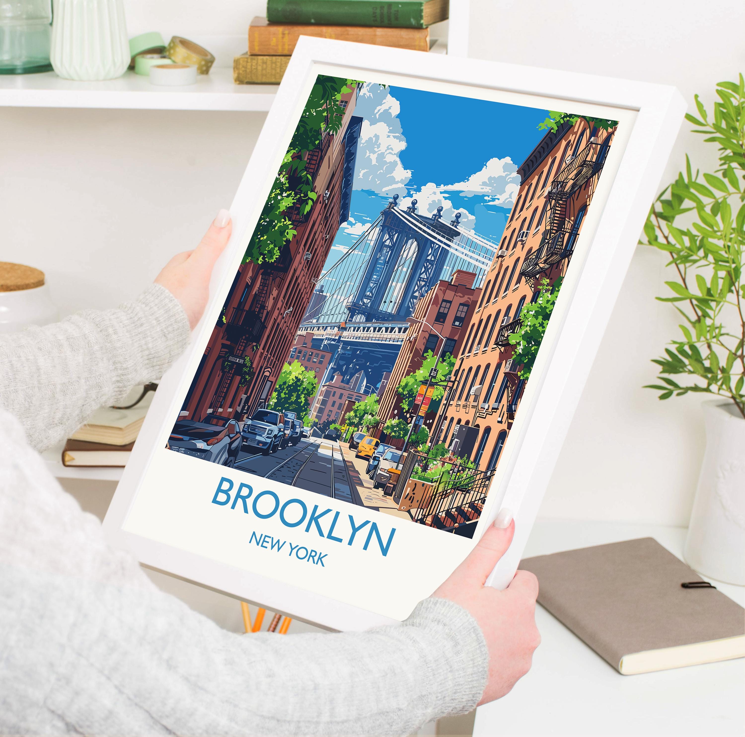 Brooklyn New York Travel Print Wall Art, Travel Poster of Brooklyn Bridge, New York , New York Art Lovers Gift, USA Art Gift NQ Media Designs