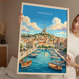 Marseille Poster, Vieux Port Wall Art, Provence Print, France Travel Poster, Marseille Gift