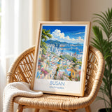 Busan Travel Print, South Korea Wall Art with Border, Gamcheon Culture Village Poster, Gwangan Bridge Art Print, Busan Gift