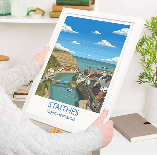 Staithes Travel Print, Travel Poster of Staithes, Yorkshire Gift, England, North Yorkshire Art, Staithes Gift, Wall Art Print
