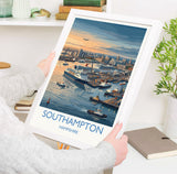 Port of Southampton Travel Poster, Southampton Docks Wall Art, Cruise Ship Harbour Print, Historic Port Illustration, UK Coastal Decor