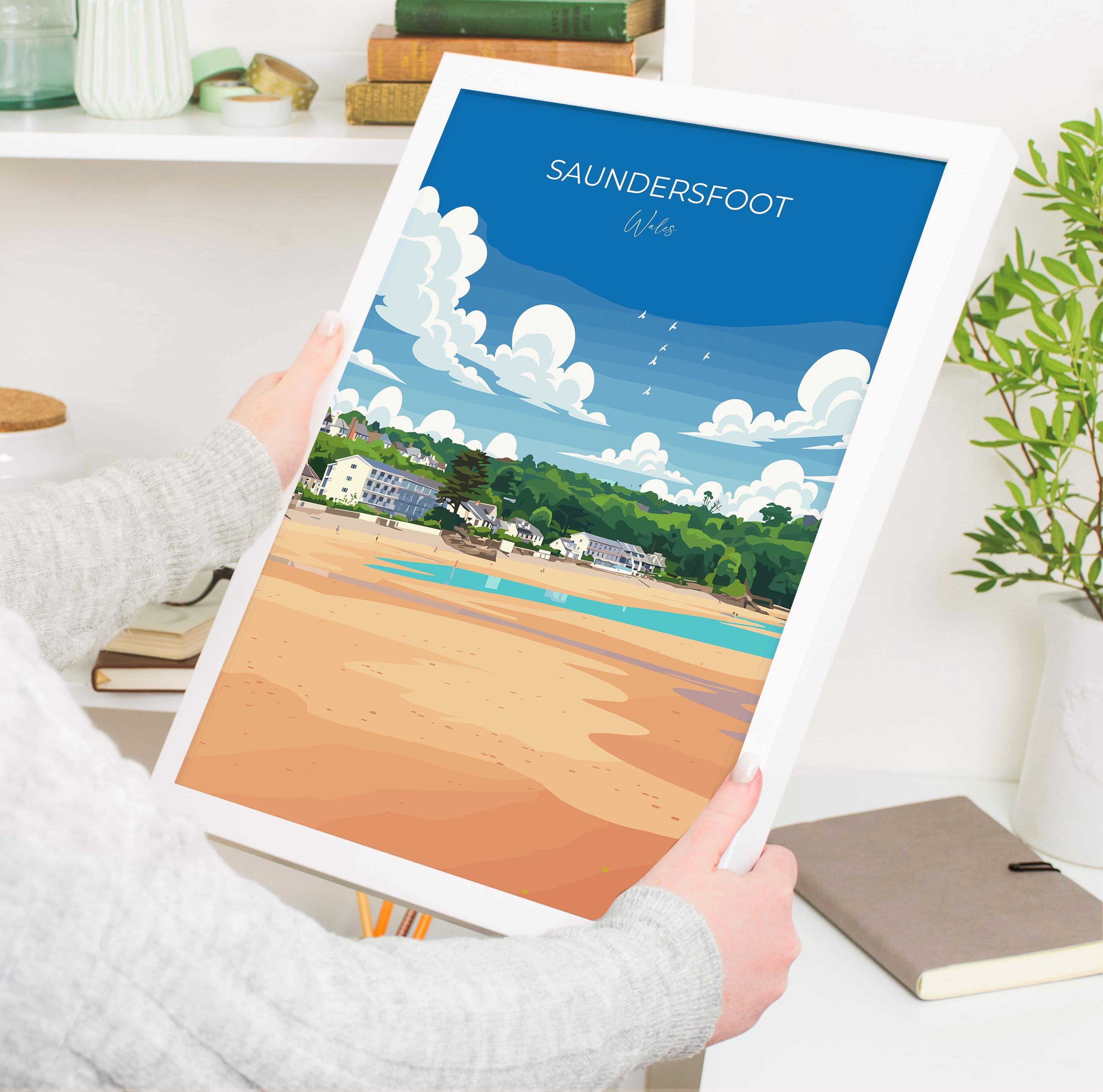 Saundersfoot Travel Poster - Vibrant Coastal Artwork | Pembrokeshire Coast Art Print NQ Media Designs
